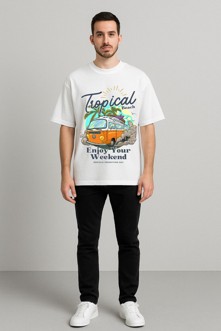 Men’s Tropical Beach Graphic T-Shirt | Retro Van & Palm Print - Image 4