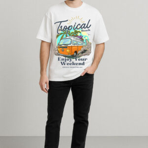 Men’s Tropical Beach Graphic T-Shirt | Retro Van & Palm Print
