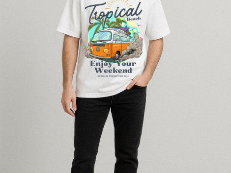 Stay stylish and comfortable with this Tropical Beach graphic tee for men, perfect for summer vibes and weekend outings.